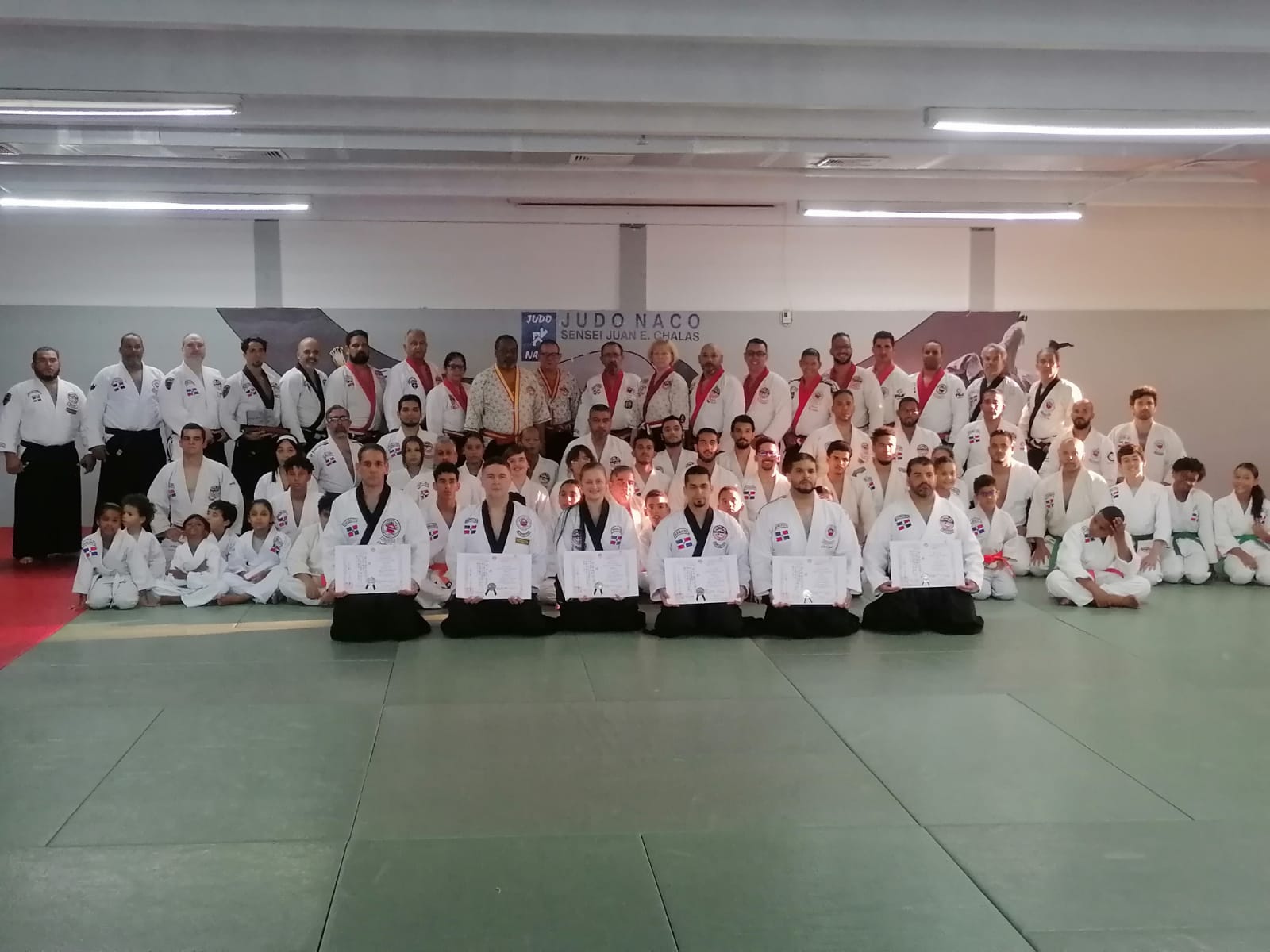 Large group photo at international jujutsu seminar